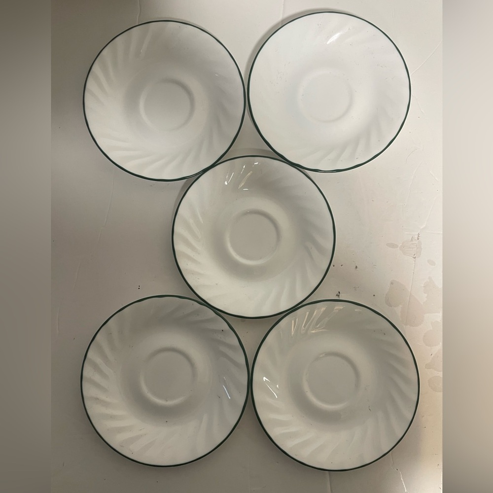 Corelle by Corning “Green Band” Saucer Plates – Set of 5, Made in USA